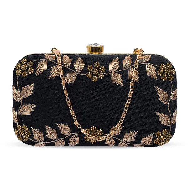 Black_Embroidered_Fabric_Box_Clutch_For_Women