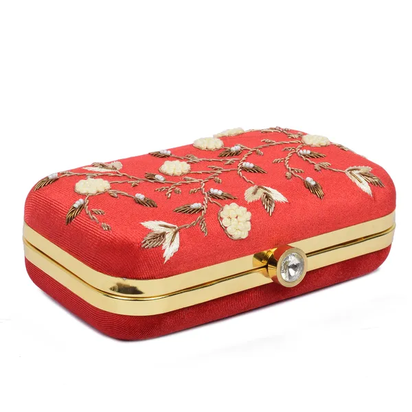 Red_Fabric_Floral_Beaded_Embroidered_Box_Clutch_For_Women