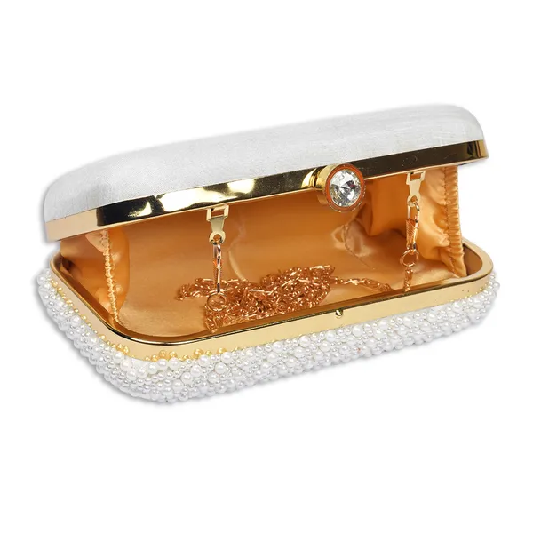 White_Faux_Pearl_Embellished_Box_Clutch_For_Women
