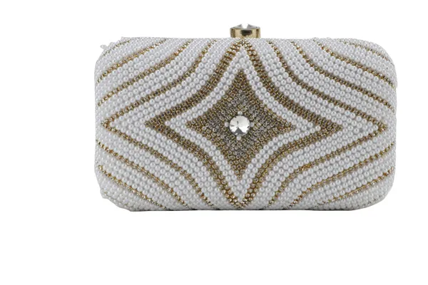 White_Pearl_Beaded_Embellished_Box_Clutch_For_Women
