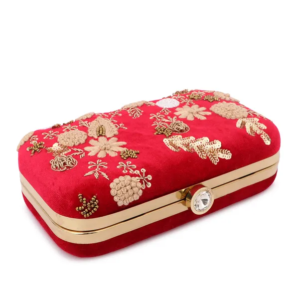 Red_Velvet_Floral_Embroidered_Sequin_Box_Clutch_For_Women