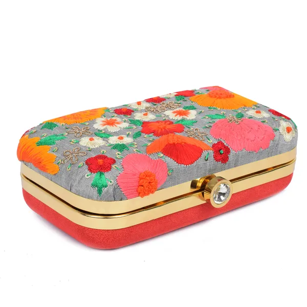 Grey_Fabric_Multicolour_Floral_Embroidered_Box_Clutch_For_Women