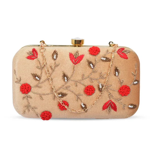Beige_Fabric_Floral_Embroidered_Pearl_Box_Clutch_For_Women