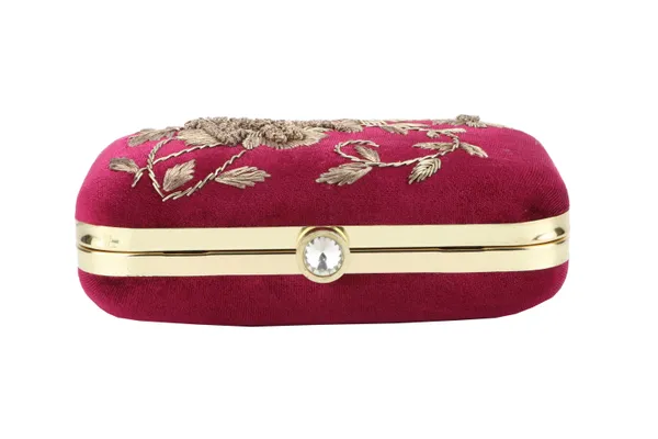 Maroon_Velvet_Gold_Floral_Embroidered_Box_Clutch_For_Women