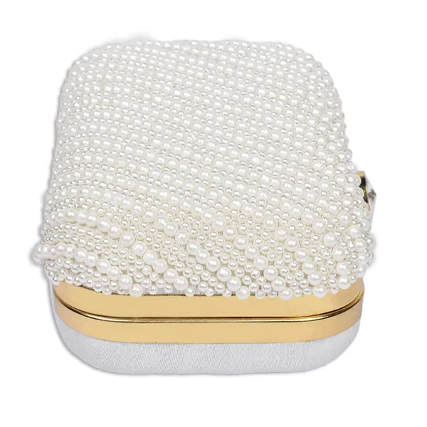 White_Faux_Pearl_Embellished_Box_Clutch_For_Women