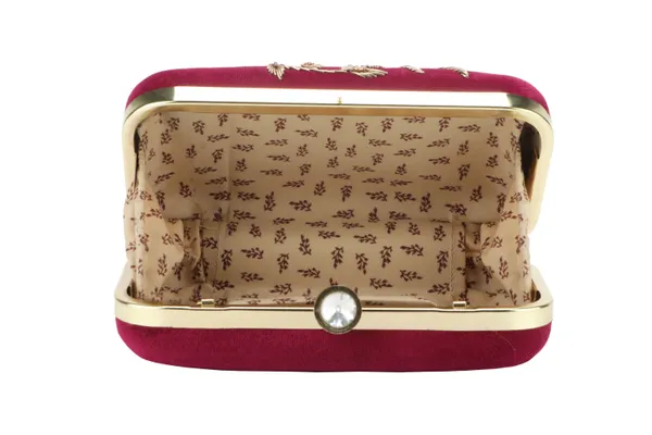 Maroon_Velvet_Embroidered_Floral_Box_Clutch_For_Women