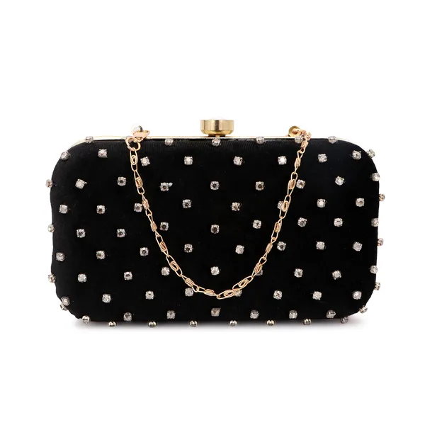 Black_Velvet_Crystal_Embellished_Box_Clutch_For_Women