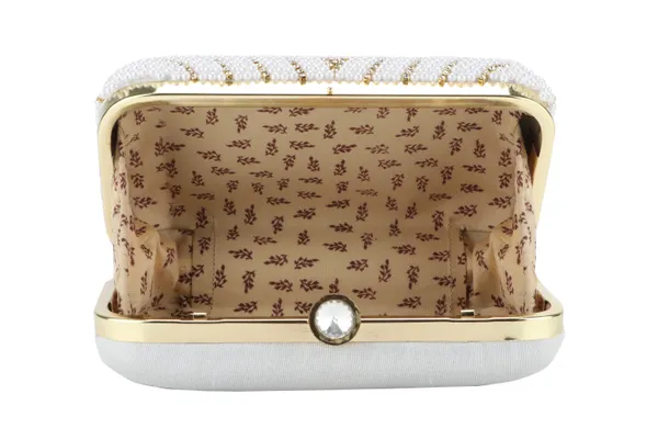 White_Pearl_Beaded_Embellished_Box_Clutch_For_Women