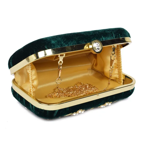 Green_Velvet_Gold_Thread_Embroidered_Box_Clutch_For_Women