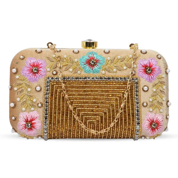 Gold_Beaded_Floral_Embroidered_Box_Clutch_For_Women