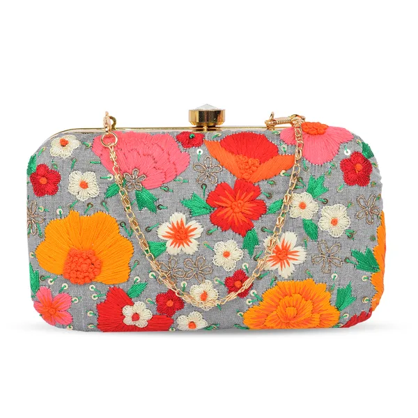 Grey_Fabric_Multicolour_Floral_Embroidered_Box_Clutch_For_Women
