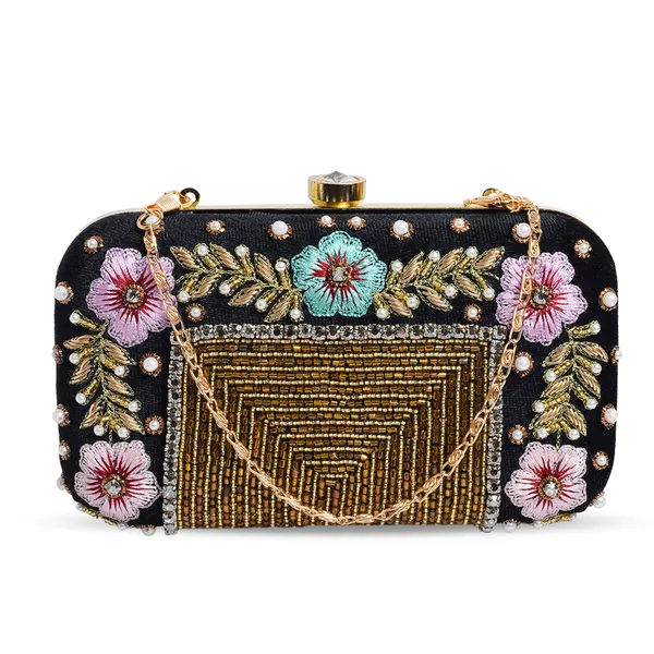 Black_Fabric_Pearl_Beaded_Floral_Embroidered_Box_Clutch_For_Women