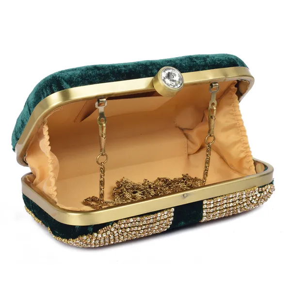Green_Velvet_Stone_Crystal_Embellished_Box_Clutch_For_Women