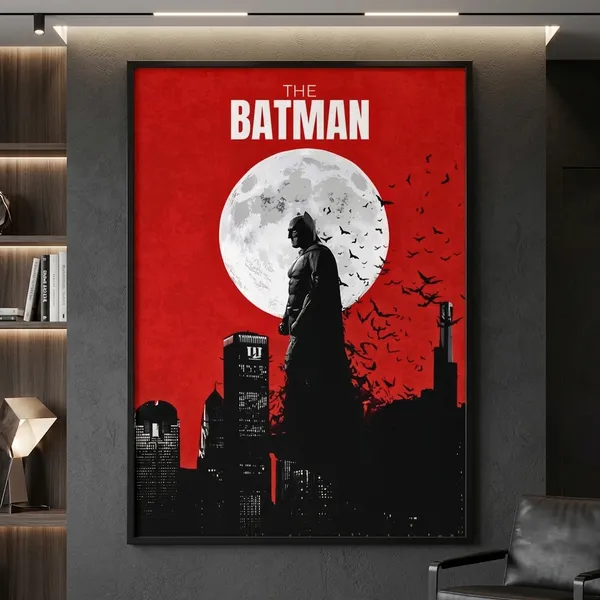 Paper_Batman_Red_City_Skyline_Silhouette_Framed_Wall_Poster