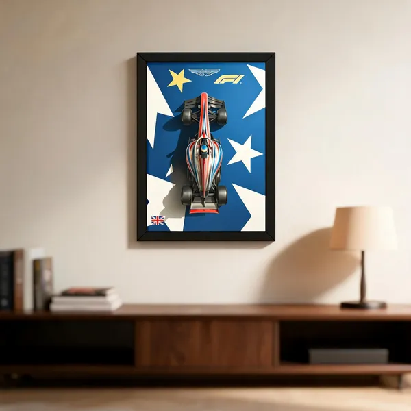 Paper_Aston_Martin_F1_Racing_Car_Blue_Framed_Wall_Poster