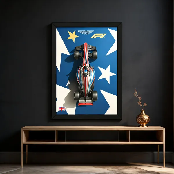 Paper_Aston_Martin_F1_Racing_Car_Blue_Framed_Wall_Poster
