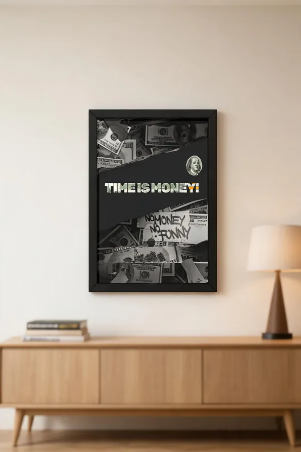 Paper_Motivational_Typography_Time_Is_Money_Currency_Framed_Wall_Poster
