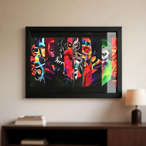 Paper_Superhero_Villain_Pop_Art_Collage_Framed_Wall_Poster
