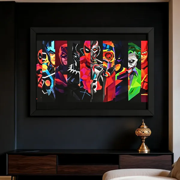 Paper_Superhero_Villain_Pop_Art_Collage_Framed_Wall_Poster