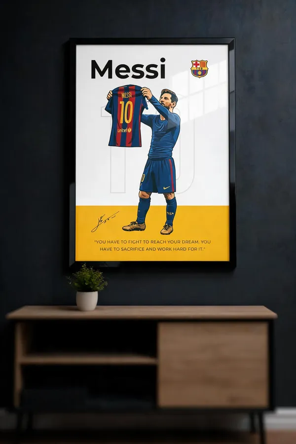 Paper_Messi_Barcelona_No_10_Jersey_Illustration_Framed_Wall_Poster