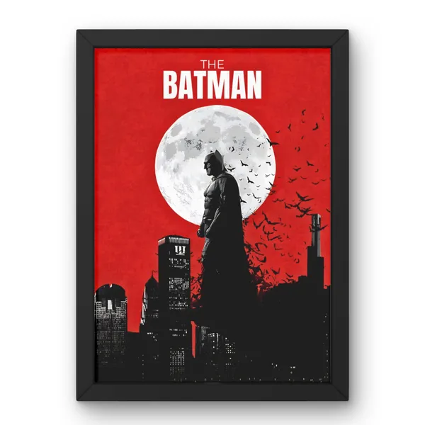 Paper_Batman_Red_City_Skyline_Silhouette_Framed_Wall_Poster