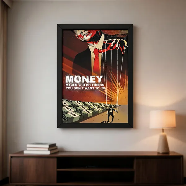 Paper_Motivational_Money_Puppet_Illustration_Framed_Wall_Poster