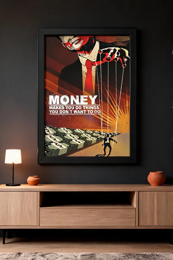Paper_Motivational_Money_Puppet_Illustration_Framed_Wall_Poster