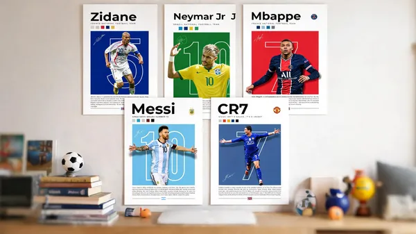 Paper_Football_Legends_Messi_Ronaldo_Mbappe_Minimalist_Wall_Posters_Set_Of_5