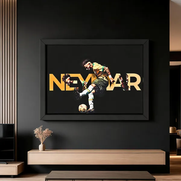 Paper_Neymar_Jr_Brazil_Silhouette_Black_Gold_Framed_Wall_Poster