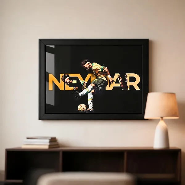 Paper_Neymar_Jr_Brazil_Silhouette_Black_Gold_Framed_Wall_Poster