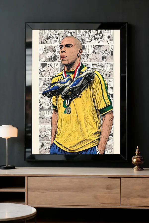 Glass_Front_Manga_Art_Ronaldo_Nazario_Brazil_Framed_Wall_Poster