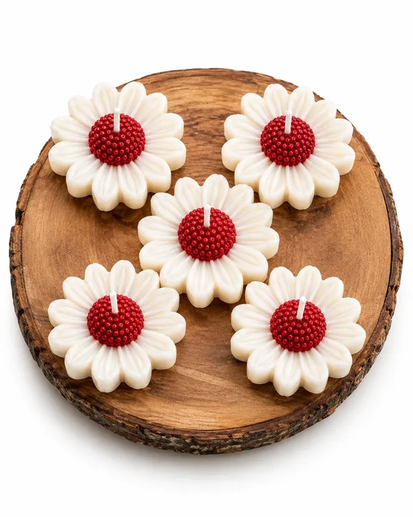 White_Daisy_Flower_Shaped_Lavender_Decorative_Wax_Candles_Set_Of_5