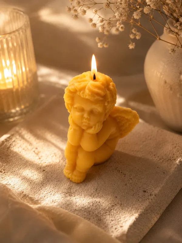 Mustard_Yellow_Cherub_Angel_Sandalwood_Scented_Shaped_Decorative_Candle_-_Pack_Of_2