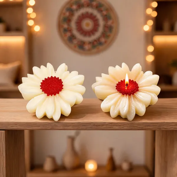 Ivory_Daisy_Flower_Shaped_Lavender_Decorative_Wax_Candle_-_Pack_Of_2