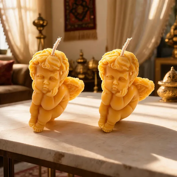 Mustard_Yellow_Cherub_Angel_Sandalwood_Scented_Shaped_Decorative_Candle_-_Pack_Of_2