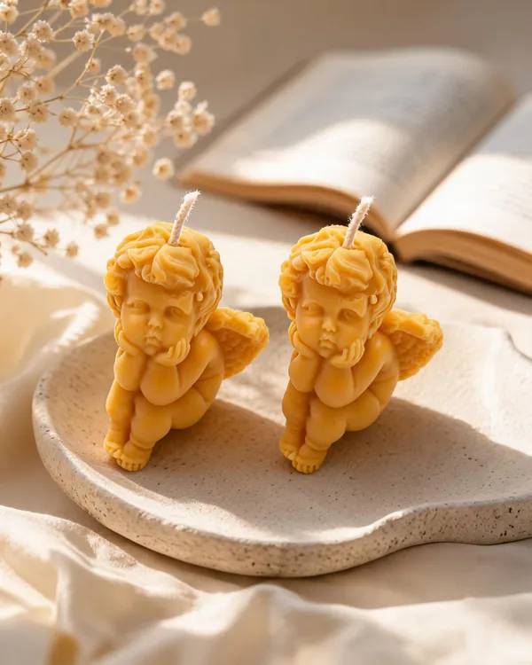 Mustard_Yellow_Cherub_Angel_Sandalwood_Scented_Shaped_Decorative_Candle_-_Pack_Of_2