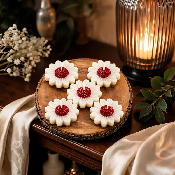 White_Daisy_Flower_Shaped_Lavender_Decorative_Wax_Candles_Set_Of_5