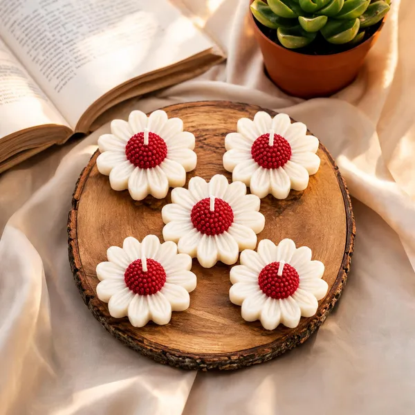 White_Daisy_Flower_Shaped_Lavender_Decorative_Wax_Candles_Set_Of_5