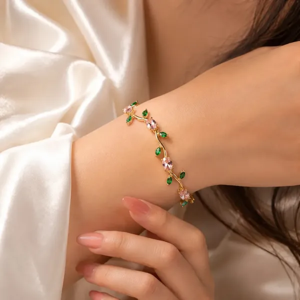 Gold_Toned_Floral_Vine_Crystal_Bracelet_For_Women