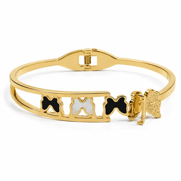 Gold_Toned_Black_And_White_Bow_Charm_Bangle_Bracelet_For_Women