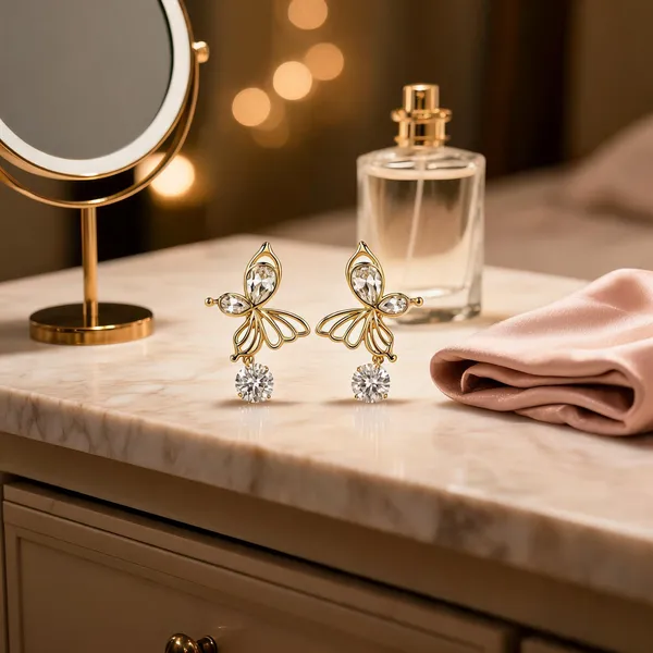 Gold_Butterfly_Design_Cubic_Zirconia_Drop_Earrings_For_Women_-_Pack_Of_2