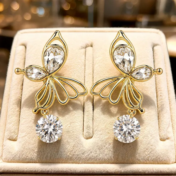 Gold_Butterfly_Design_Cubic_Zirconia_Drop_Earrings_For_Women_-_Pack_Of_2