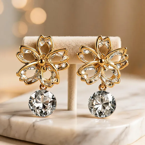 Gold_Floral_Crystal_Drop_Earrings_For_Women_-_Pack_Of_2