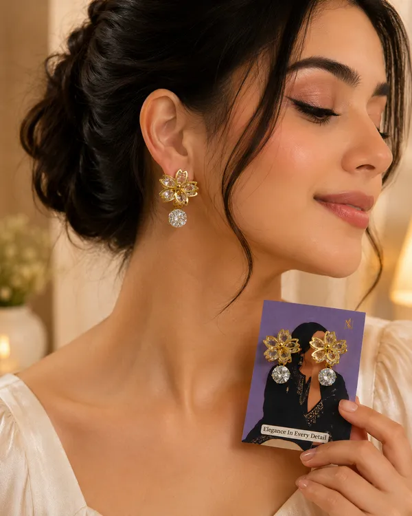 Gold_Floral_Crystal_Drop_Earrings_For_Women_-_Pack_Of_2