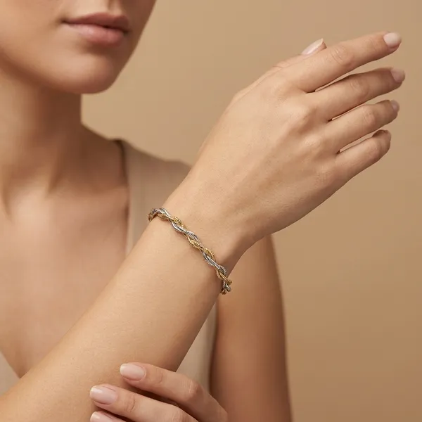 Gold_Silver_Dual_Tone_Twisted_Textured_Bracelet_For_Women