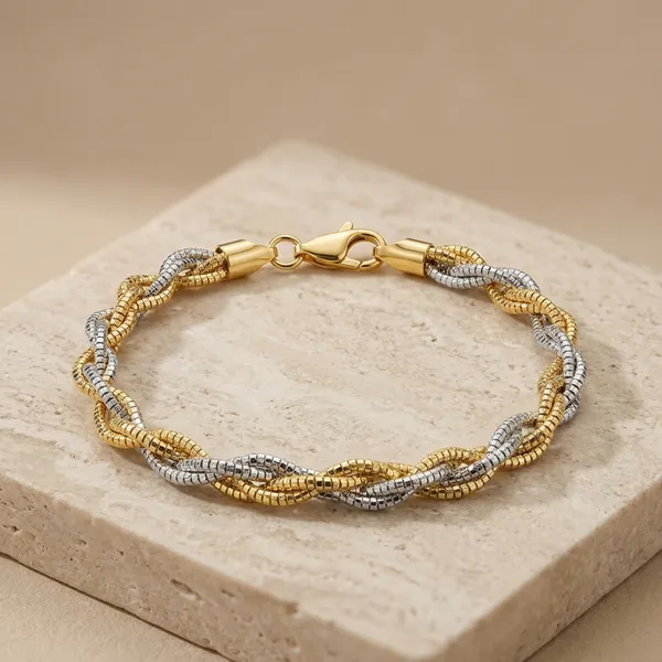 Gold_Silver_Dual_Tone_Twisted_Textured_Bracelet_For_Women