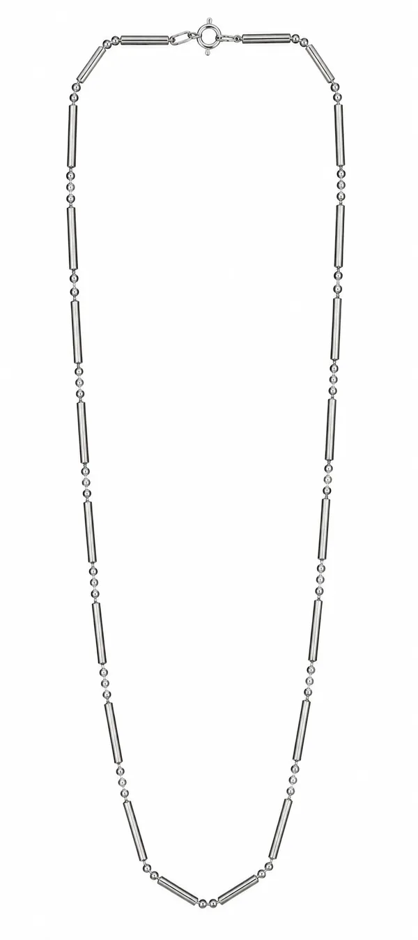 Silver_Sterling_Beaded_Tube_Link_Long_Necklace_For_Women