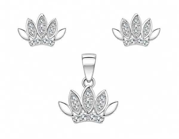 Silver_Sterling_Lotus_Floral_Pendant_And_Earrings_Set_For_Women