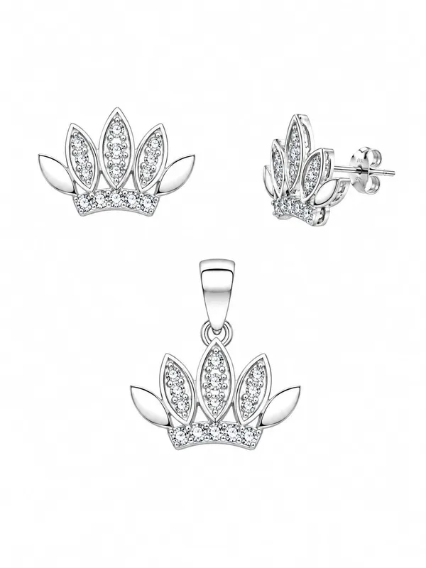 Silver_Sterling_Lotus_Floral_Pendant_And_Earrings_Set_For_Women