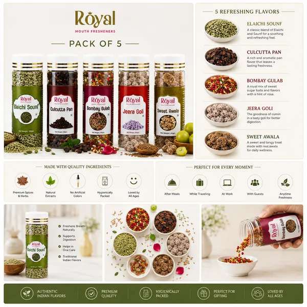 Royal_Mouth_Fresheners_Combo_Pack_of_5_(100g_Each)_|_Bombay_Gulab,_Calcutta_Pan,_Elaichi_Sounf,_Jeera_Goli_&_Sweet_Awala_|_Premium_Indian_Mukhwas_&_Digestive_Mouth_Freshener_Gift_Pack
